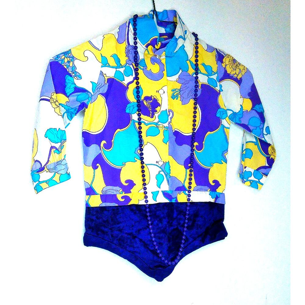 Vintage Fashionland Girls Purple Velvet Psychedelic Romper Playsuit Size 6